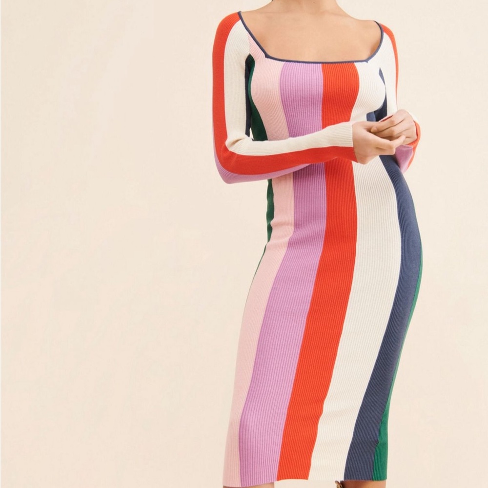 Rollo's Covergirl Cherry Dress Multicolor Vertical Stripe Knit Midi Dress - Picture 4 of 5